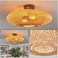 hofstein Deckenleuchte Deckenlampe aus Metall/Bast in Schwarz/Naturfarben, ohne Leuchtmittel, Leuchte im modernen Boho-Design (50 cm) mit tollem Lichteffekt, E27