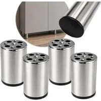 HOOZ Möbelfuß Edelstahl 80mm 4er Set gebürstet Ø50mm mit Kunststoffgleiter, (Set, 4-St., 4er-Set Möbelbeine), 3 mm Montageplatte mit M8-Gewinde und Kunststoffgleiter