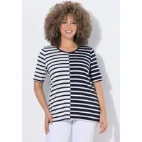 Ulla Popken T-Shirt T-Shirt Streifen Classic Rundhals Halbarm Modalmix