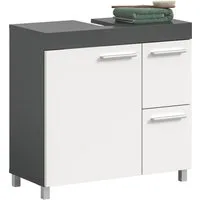welltime Waschbeckenunterschrank HANO, Badezimmer, WBU, Waschtisch, Kommode, Unterschrank (in 2 verschiedenen Farben und 2 verschiedenen Ausstattungen erhältlich) 1 Tür, 2 E-Böden, 2 Fächer, 2 Schubkästen, mit Siphonausschnitt