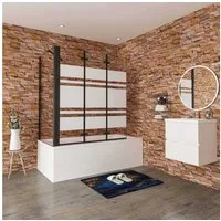 duschspa Badewannenaufsatz 140cm SchwarzFaltwand mit Seitenwand Duschabtrennung Badewannenaufsatz, Sicherheitsglas, (Set), Nano Glas