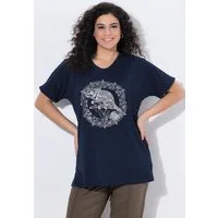 Ulla Popken T-Shirt T-Shirt Metallic-Tiermandala V-Ausschnitt Halbarm