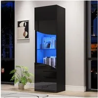 Merax Vitrine Hochglanz Vitrinenschrank mit LED (35 x 50 x 165 cm, 1-St) schmaler Wohnzimmerschrank Glasvitrine mit Wellenfront,großem Stauraum
