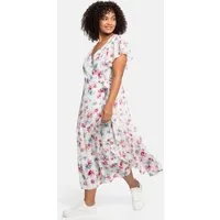 sheego by Joe Browns Etuikleid Chiffonkleid Kurzarm mit Blumendruck und Bindegürtel