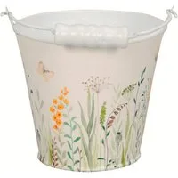 finehomegarden Blumentopf Eimer Metall mit Henkel Blumenwiese Pflanztopf weiß/bunt Übertopf (1 St), Pflanzgefäß H11+12+14cm 3Größen wählbar / Paket