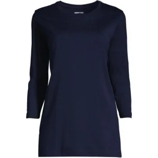 Supima-Shirt mit 3/4-Ärmeln für Damen in Petite-Größe, Damen, size: petite, Blau, Baumwolle, by Lands' End