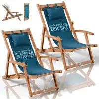 Juskys Gartenliege Tavira, 2er Set, 2 St., Verstellbare Lehne, Klappbar, Abnehmbares Kopfkissen