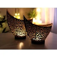 LB H&F Lilienburg Teelichthalter 2er SET Kerzenhalter Kerzenständer Tischdeko Teelichtschale Kerzenset (Design Scandi Hygge SET Deko Wohnzimmer Schlafzimmer Vintage Landhaus edel modern, Kerzenschale Windlicht Windlichthalter Orient orientalisch), Te