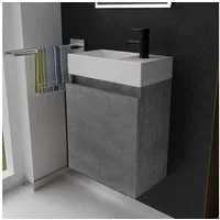 Alpenberger Badmöbel-Set Gäste WC Waschbecken mit Unterschrank - Badschrank Hängend, (Waschbeckenunterschrank mit Softclose, 2-tlg. Waschtisch Set Cement), Waschplätze für Kleine Bäder - Badschrank Hängend + Vormontiert