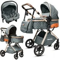 Rich Baby Kombi-Kinderwagen Kombi-Kinderwagen 3-in-1 Set Mit Sportwagen Babywanne & Babyschale, (Verstellbarer Griff + PU-Reifen + Umkehrbarem Liegekorb), Stylischer Buggy Leicht & Kompakt Klappbar Für Stadt & Reise