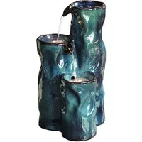 Dehner Gartenbrunnen Corso, mit LED Beleuchtung, 38 x 34 x 64.5 cm, Keramik, 38 cm Breite, frostbeständig, solarfähiges Wasserspiel, inkl. Pumpe / Trafo