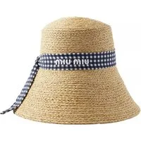 Miu Miu Fischerhut Gingham Fischerhut Hut aus Raffia mit Vichy-Muster