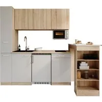 RESPEKTA Küchenzeile Ingrid, inkl. Tresentisch und Mikrowelle, zerlegt, wahlweise mit Kühlschrank, Soft-Close-Funktion, Breite 180 cm