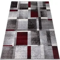oKu-Tex Teppich Wohnzimmer, PHOENIX, Kurzflor, modernes Design, Kurzflorteppich, Wohnzimmerteppich, geometrisch, rot, weicher Kurzflor