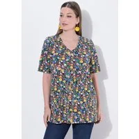 Ulla Popken T-Shirt T-Shirt Blüten A-Linie V-Ausschnitt Halbarm