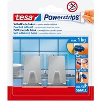tesa Klebehaken Powerstrips Haken, Dekoration, Waschlappen, Leinwände, Bilder, Girlanden, Lichterketten, Handtücher, (Packung, 2-St., inkl. Klebelösung), Stripes - Haken klein, trapezförmig, Metall - kleben statt bohren