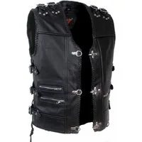 Alpha Speeds Motorradweste Herren Motorrad Kutte Biker Weste Lederweste Schwarz mit Leder genschnürrt