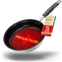PURE LIVING INTERIOR DESIGN Bratpfanne Edelstahlpfanne, Antihaft, Induktion, alle Herde, 20 cm, Edelstahl (Edelstahlpfanne, 1-tlg., Perfekt zum Kochen von Speisen)