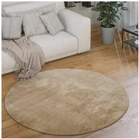 KADIMA DESIGN Teppich waschbar Unifarben Wohnzimmer schmutzabweisend Teppich Kurzflor, Rund, Höhe: 14 mm, Florhöhe: 10 mm, Polyester, Rücken aus Felt + Dots, Rund, 80D, Natur