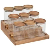 5five Simply Smart Vorratsglas Glasbehälter für Gewürze auf dem Holzregal HARMONY, 180 ml, 9er-Set, Glas, (einzeln, einzeln)