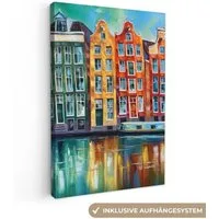 OneMillionCanvasses® Leinwandbild Amsterdam - Ölfarbenoptik - Gracht - Kunstdrucke - Kunst, Fotodruck (1 St), Leinwand Canvas Wandbild, Wanddekoration 20x30 cm