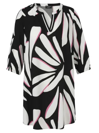VIA APPIA DUE - Kleid V-Ausschnitt 3/4 Arm schwarz multicolor - Gr. - 50