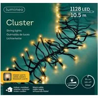 Lumineo LED-Lichterkette Lumineo Lichterkette CLUSTER 1128 LED 10,5 m klassisch warm, schwarz, Indoor/Outdoor, dimmbar, 8h-Timer, + 5 m Zuleitung