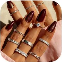 LuxusKollektion Ring-Set Ringe Damen Gold vergoldet verstellbar 10er Set stapelbar Silber