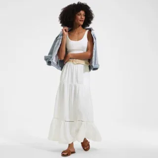 Maxi-Stufenrock aus Musselin für Damen, Damen, size: regular, Weiß, Baumwolle, by Lands' End