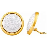 unbespielt Paar Ohrclips Modeschmuck Ohrringe Bicolor Muster silber goldfarben Kunststoff 31 mm, Modeschmuck für Damen