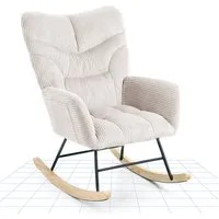 FLEXISPOT Schaukelstuhl mit Hoher Rückenlehne & Fußstütze, Relaxsessel, Schaukelsessel (Moderner Schwingsessel mit Holzkufen, mit Seitentasche), Gepolsterter Relaxsessel für Wohnzimmer & Schlafzimmer