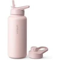 Vinsun Isolierflasche Edelstahl Trinkflasche 1L Strohhalm - 2 Deckel Thermoflasche BPA frei, Doppelwandig isoliert, auslaufsicher, bruchsicher, Geruchsneutral