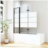 Hopibath Badewannenfaltwand 3 teilig Schwarz, 6mm Sicherheitsglas, (Duschtrennwand Gestreift, Pendelteil 180° schwenkbar, mit Duschdichtungen), 160x140, 150x140, 140x140cm