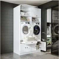 Roomart Waschmaschinenumbauschrank Doppelschrank 134 cm SERIE-I, 2 Geräte, 130 kg, Ausziehbrett, 3 Farben (Waschmaschinenschrank Trocknerschrank mit Schrankaufsätzen Waschturm) 130 kg Belastbarkeit, Ausziehbrett, 2 Geräte möglich, in 3 Farben