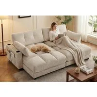 LVHOM Polsterliege Ottomane/Loungesofa/Polsterbett/Daybett/Gästebetten/Schlafsofa (USB/Typ C-Ladeanschlüssen, Seitentaschen, Getränkehalter, modularer Flexibilität Palmen Sessel, links & rechts tauschbare Armlehnen, Schlaffunktion, Platzsparend, 2-St
