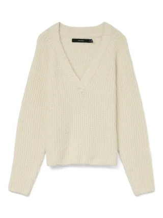 VERO MODA - VMNOVAH RIB LS V-NECK PULLOVER Birch - Gr. - XS