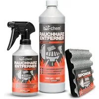 bio-chem Grillreiniger Rauchharzentferner extra stark gegen Eingebranntes 500ML Grillreiniger (Sparpaket, [- Rauchharz-Entferner 0.5 l + 1 L + Grill-Reinigungsschwamm Extreme Fettlösekraft für hartnäckigste Ablagerungen)