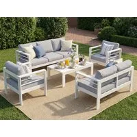 MeXo Gartenlounge-Set Gartenmöbel Set Aluminium, (12cm Deluxe Relax-Sitzkissen, 5-tlg., Belastbarkeit pro Sitzplatz 140kg), Lounge Gartenmöbelset xxl, pflegeleichte Polywood-Tischplatte