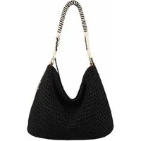 ITALYSHOP24 Schultertasche DAMEN TASCHE Boho Shopper Strohtasche Hobo Geflecht Häkeltasche Textil, Sommer Basttasche Strand Retro Reise Freizeit Urlaub Beuteltasche