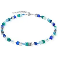 COEUR DE LION Collier Schmuck Edelstahl GeoCUBE® Duo Sparkling Ocean Würfelkette, Made in Germany - mit Swarovski® Kristall, Strassstein, Schmucksteinen