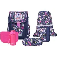 McNeill Schulranzen Primo, inkl. Etui, Turnbeutel, (Set, 9-tlg., Schlamperrolle, Trinkflasche, Lunchbox, 2 Magnete & 1 Anhänger)