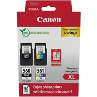 Canon PG-560XL Schwarz und CL-561XL Farbe + Fotopapier Vorteilspack Tintenpatrone (Packung)