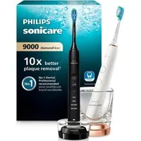 Philips Sonicare Elektrische Zahnbürste DiamondClean 9000 HX9914, Aufsteckbürsten: 2 St., DiamondClean Premium Schallzahnbürste, Doppelpack inkl. Ladeglas