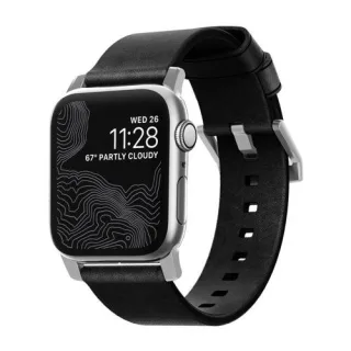 Nomad Strap Modern Lthr. Black connect. Silver 46/49mm