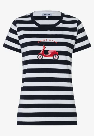 MORE & MORE - Streifenshirt mit Paillettenroller blau - Gr. - 38