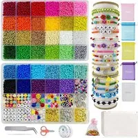 Refined Living Kreativset Bastelperlen Armband Perlen Set 3mm Glasperlen DIY Schmuck, Armbänder, (16000 Bastelperlen Set – 36 Farben, 22 Zubehörteile, DIY Armbänder, 1-tlg., Glasperlen zur Herstellung von Armbändern, Ketten und Ohrringen), für DIY Ar