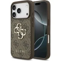 Guess Handyhülle iPhone 17 Pro Kunstleder braun Big Logo Metall goldfarben 6,3 Zoll, Kantenschutz