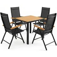 TLGREEN Garten-Essgruppe 3/5-Teiliges Gartenmöbel Set,Aluminium Balkonmöbel Set, (5-tlg., Verstellbare Hochlehner Klappstühle+WPC Quadratisch Tisch)