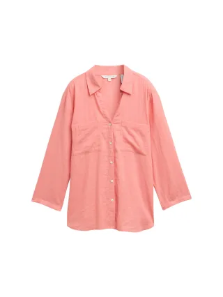 Tom Tailor - Hemdbluse mit Leinenanteil rosewood pink - Gr. - 46