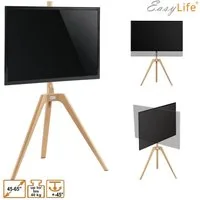EasyLife TV-Ständer STAFFELEI TV-Stativ 45-65", Schwenkbar VESA 400x400 (Weiß/Buche), (bis 65 Zoll)